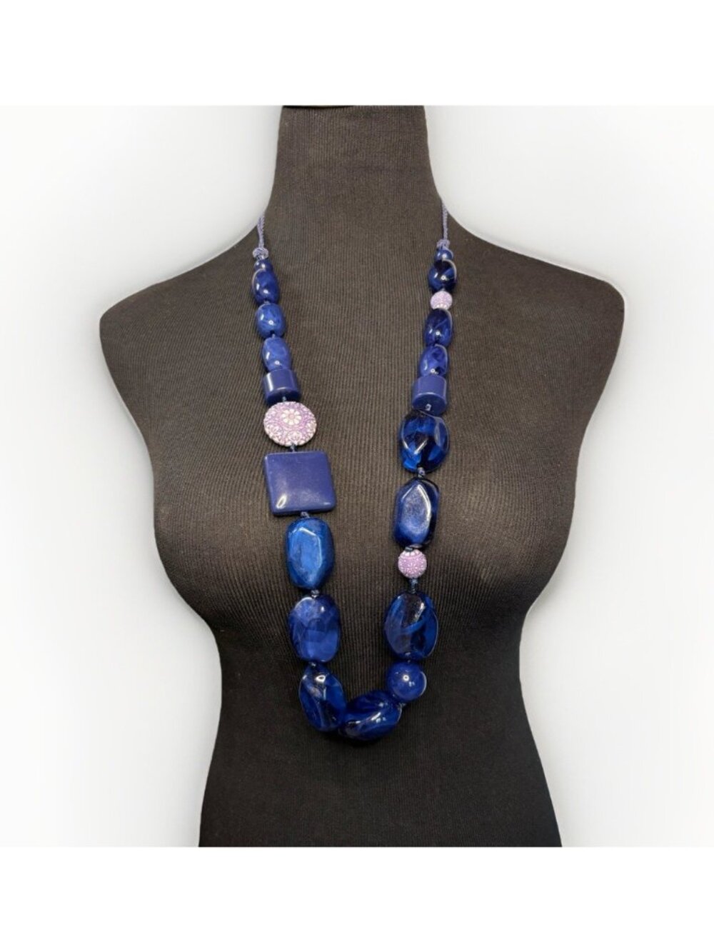 Chicos Blue Chunky Resin Beaded Large Long Necklace